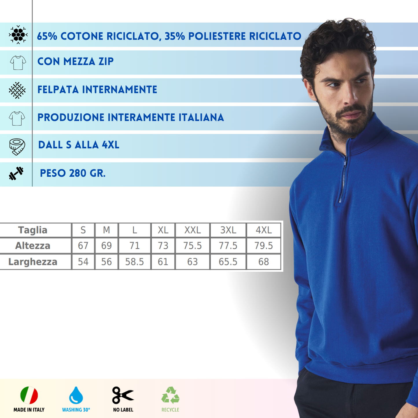 Felpa personalizzata con mezza zip e collo alto | Cod. BS316