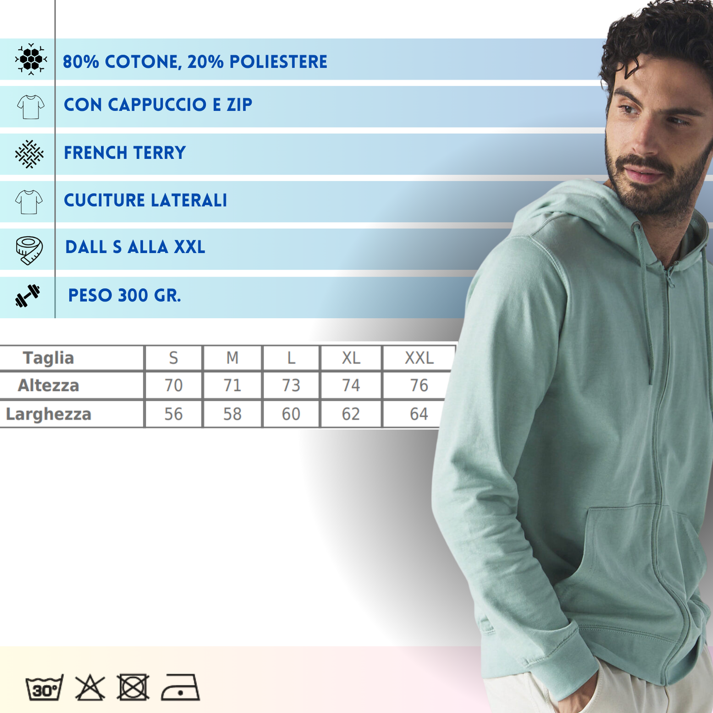 Felpa personalizzata con cappuccio e zip | Cod. BS304