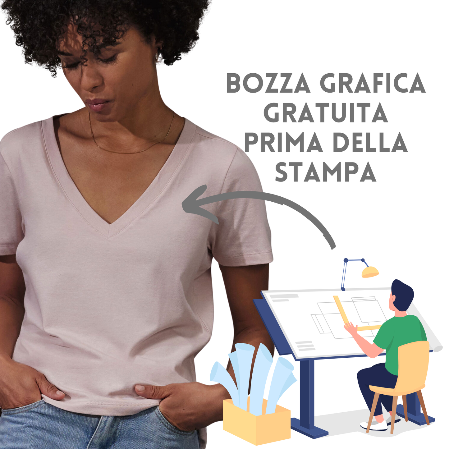 T-shirt femminile collo a V in single Jersey pre-ristretto | Cod. BCTW001