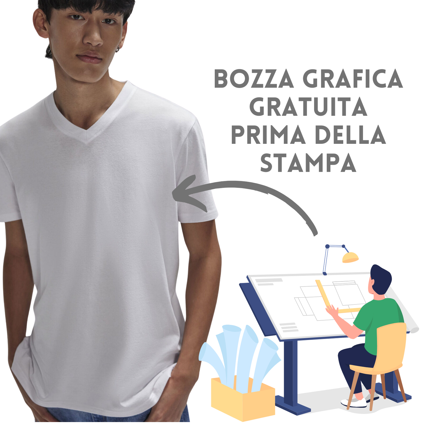 T-shirt collo a V in single Jersey pre-ristretto | Cod. BCTU008