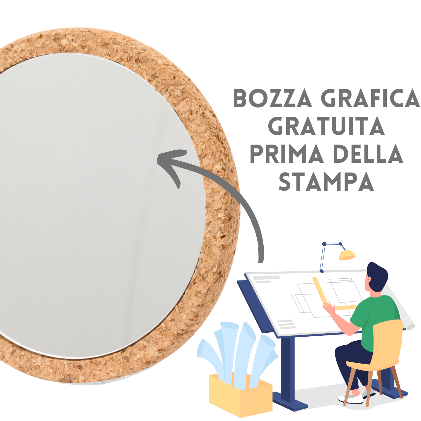 Specchietti personalizzati in sughero da borsetta | Cod. 20555