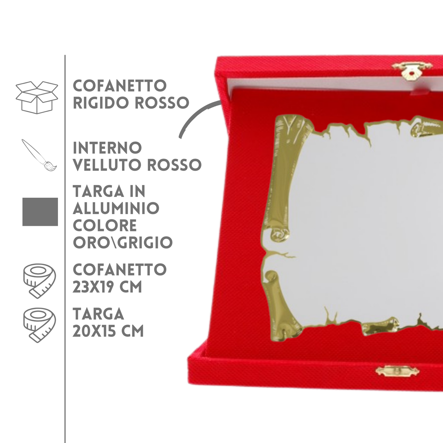 Targa riconoscimento 23X19 personalizzata con cofanetto | Cod. 19.081WG