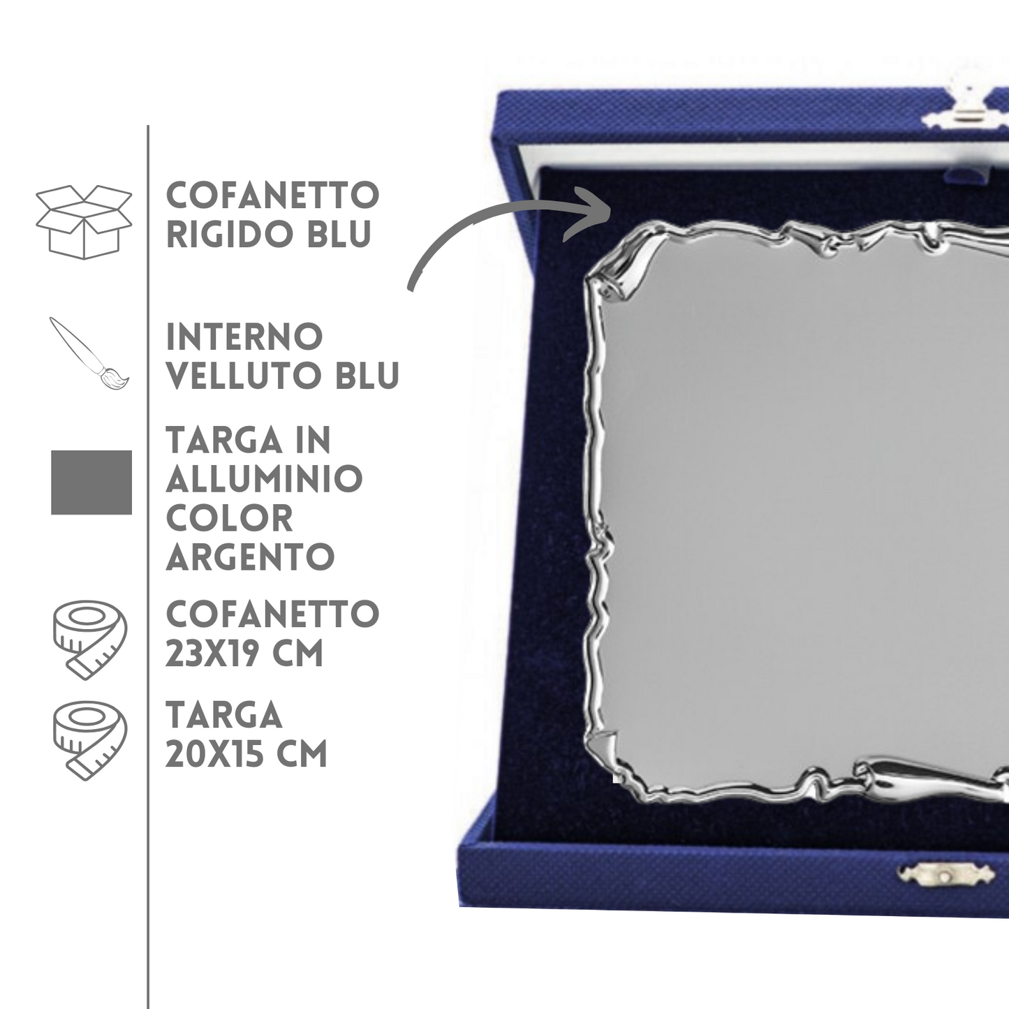 Targa riconoscimento 23x19 personalizzata con cofanetto | Cod. 19.182S