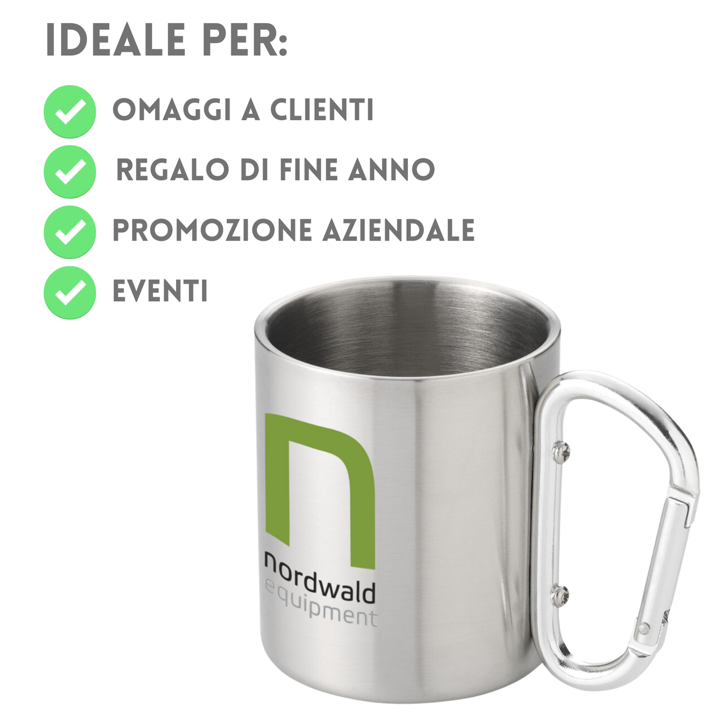 Tazza termica in acciaio inox con moschettone | Cod. Alps