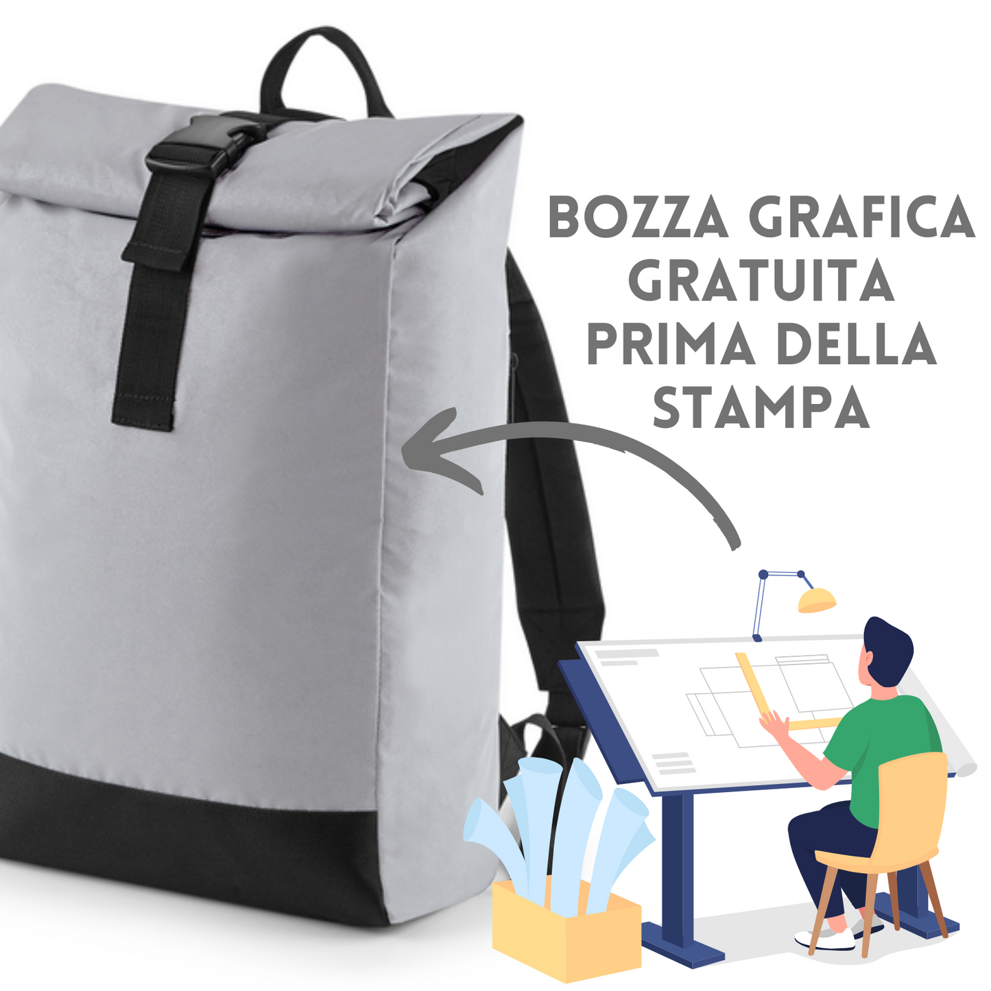 Zaino riflettente roll-top personalizzato | Cod. BG138