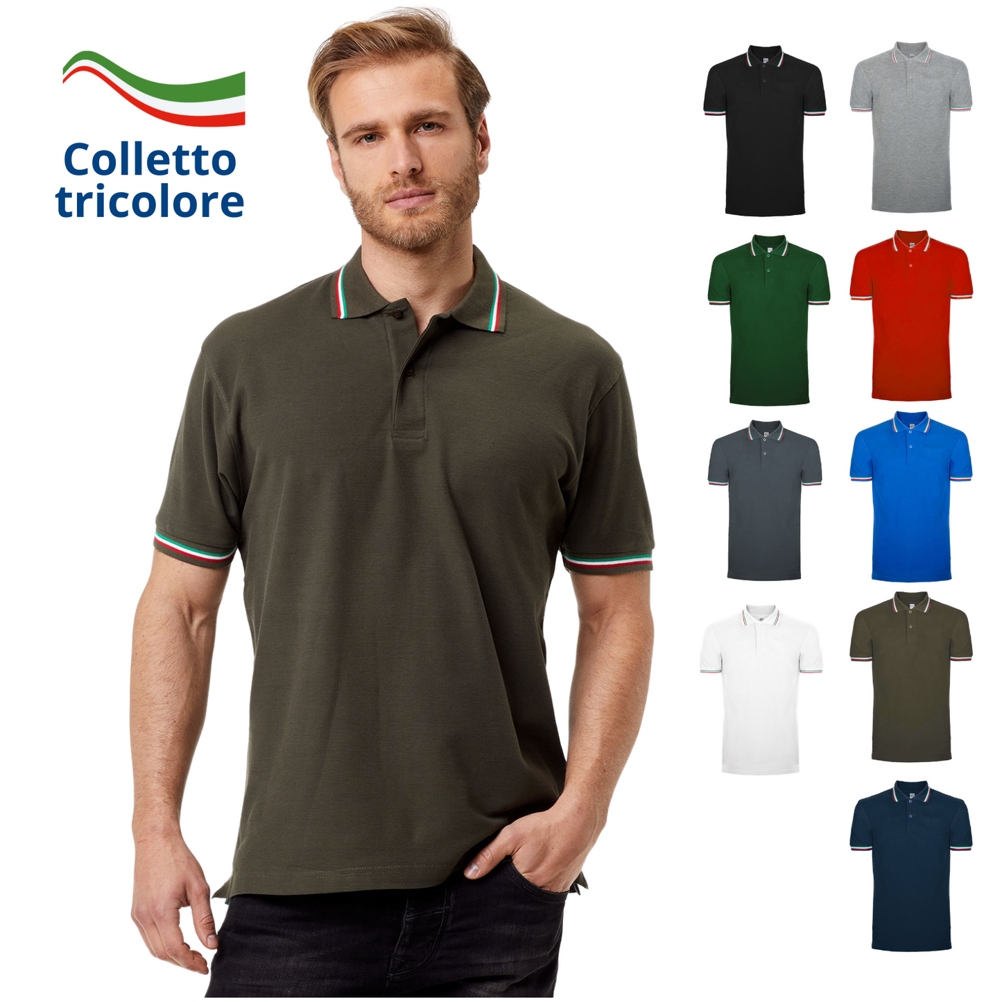 Polo personalizzate unisex con tricolore italiano | Cod. BS200