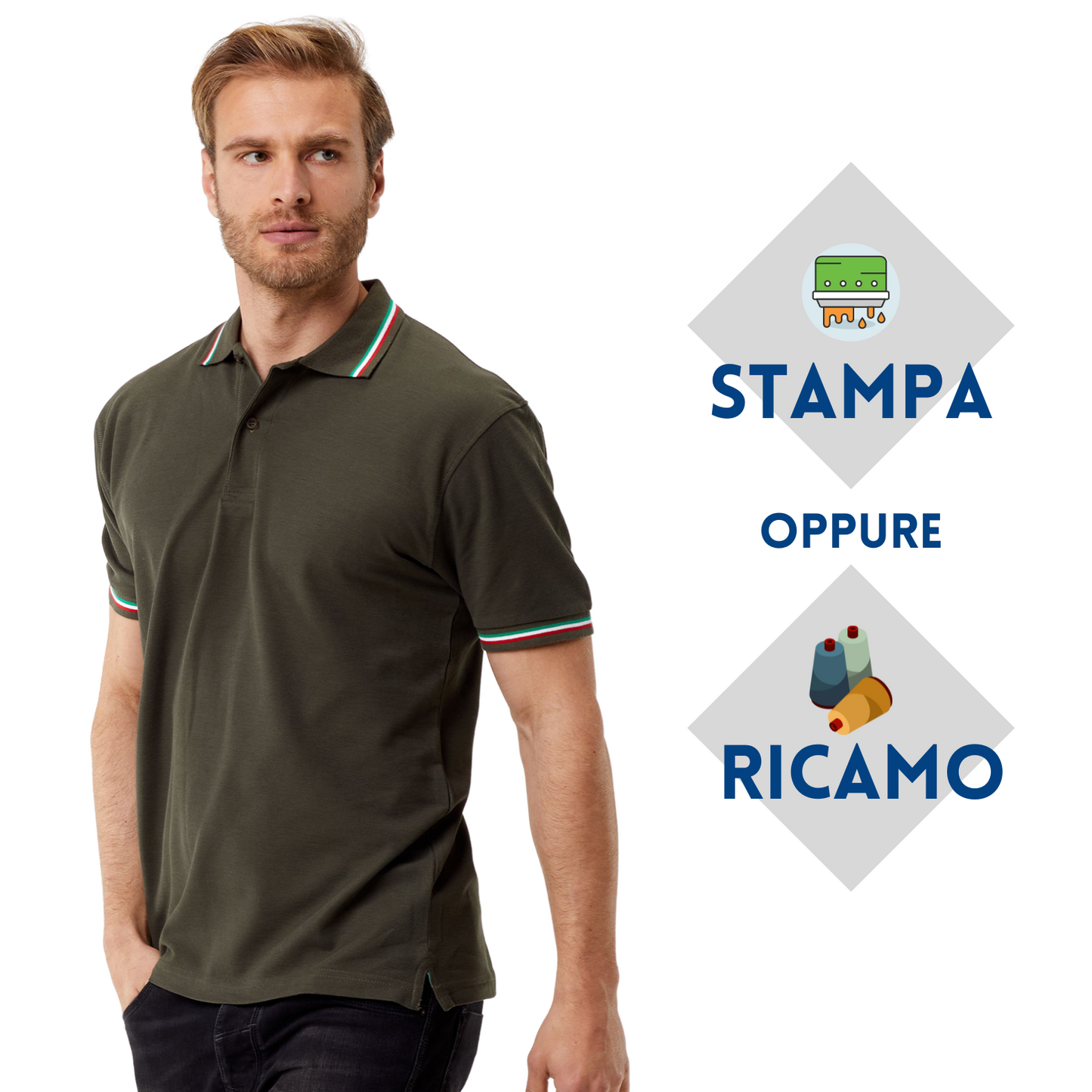 Polo personalizzate unisex con tricolore italiano | Cod. BS200