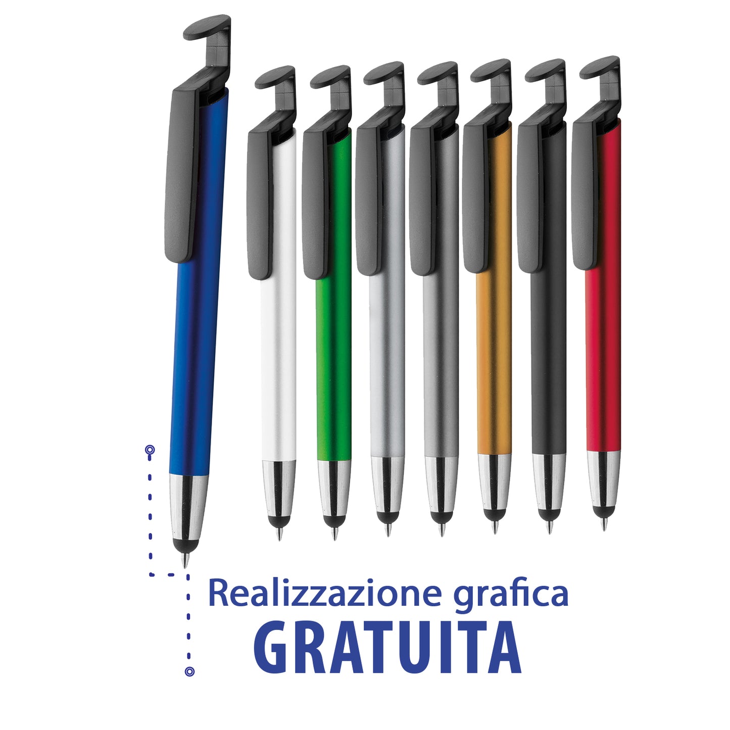 Penna a scatto con touch e supporto smartphone | Cod. PD128