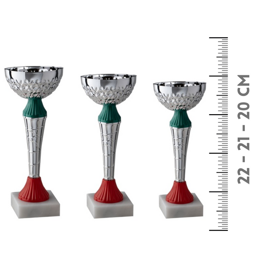 Tris di coppe trofeo personalizzate