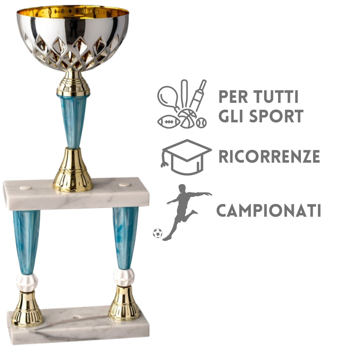 Tris di coppe trofeo personalizzate