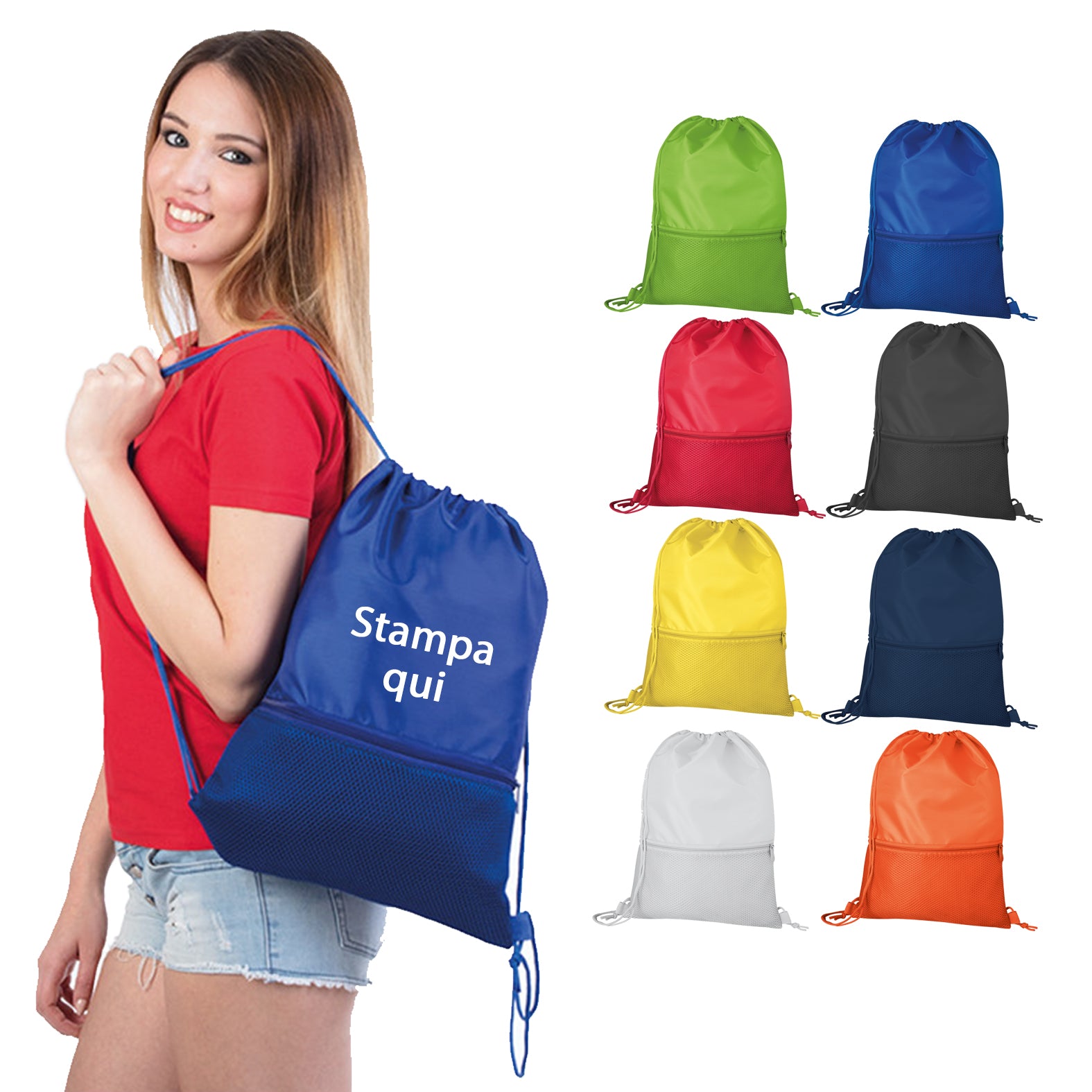 Sacche multiuso in nylon personalizzate con tasca esterna Cod