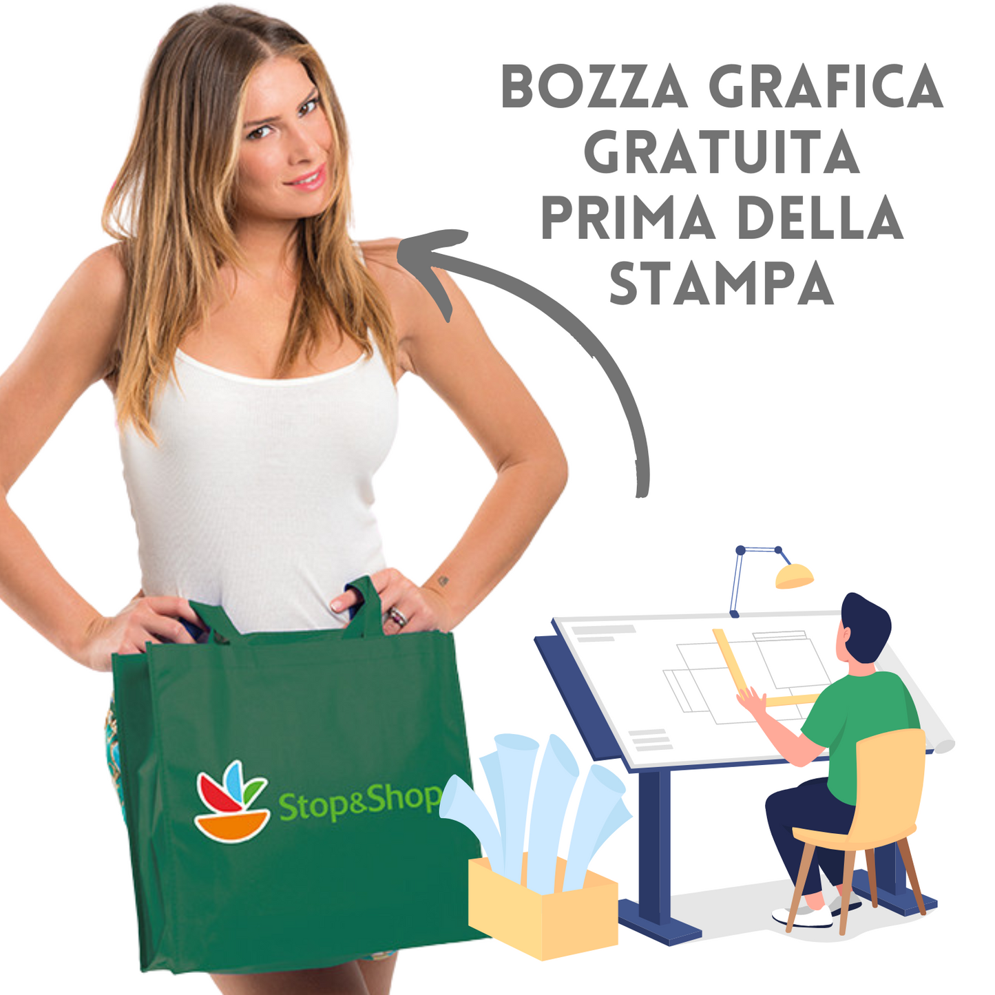 Shopper in TNT 31x32x20 cm personalizzata con soffietto | Cod. PG151