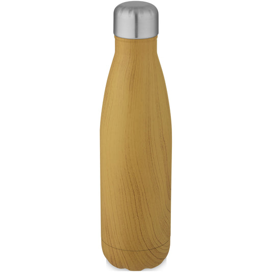Bottiglia Cove da 500 ml con isolamento sottovuoto in acciaio inossidabile e motivo ornamentale in legno