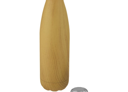 Bottiglia Cove da 500 ml con isolamento sottovuoto in acciaio inossidabile e motivo ornamentale in legno