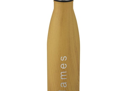 Bottiglia Cove da 500 ml con isolamento sottovuoto in acciaio inossidabile e motivo ornamentale in legno