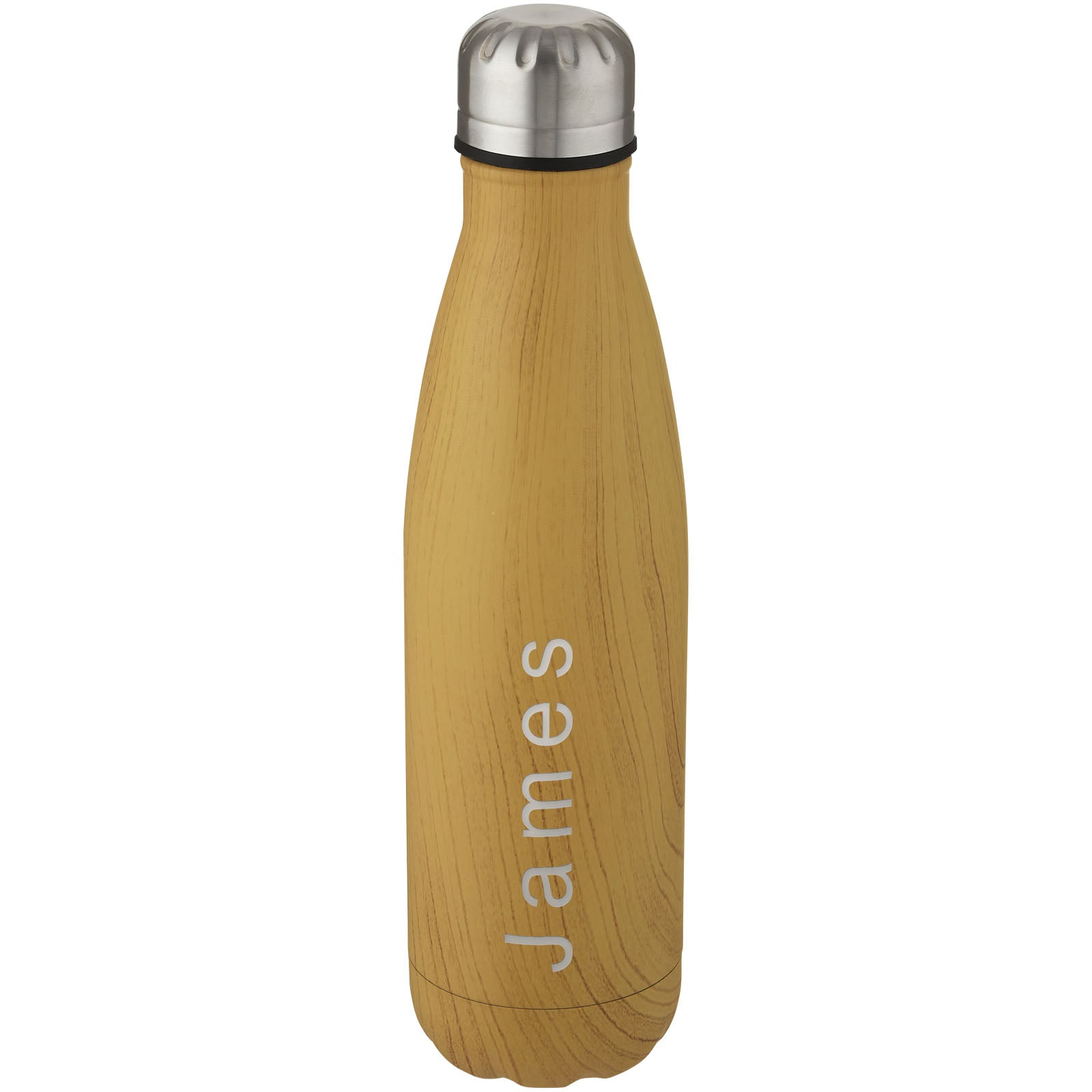Bottiglia Cove da 500 ml con isolamento sottovuoto in acciaio inossidabile e motivo ornamentale in legno