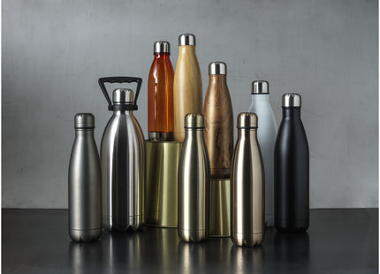 Bottiglia Cove da 500 ml con isolamento sottovuoto in acciaio inossidabile e motivo ornamentale in legno
