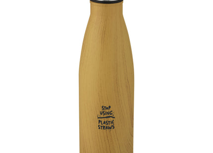 Bottiglia Cove da 500 ml con isolamento sottovuoto in acciaio inossidabile e motivo ornamentale in legno