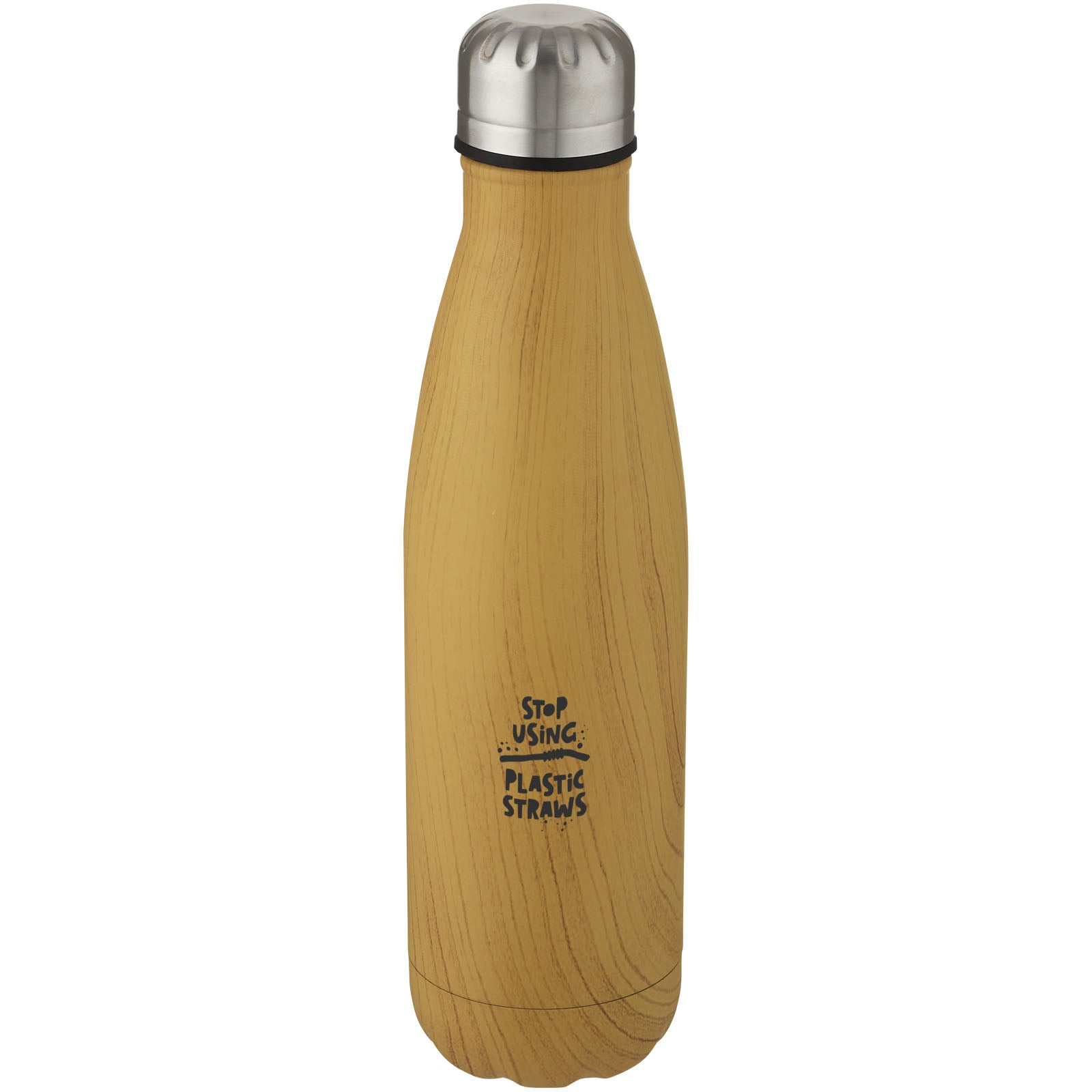 Bottiglia Cove da 500 ml con isolamento sottovuoto in acciaio inossidabile e motivo ornamentale in legno