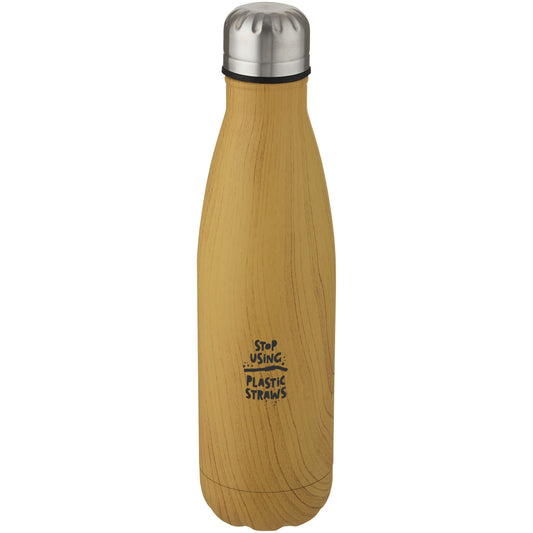 Bottiglia Cove da 500 ml con isolamento sottovuoto in acciaio inossidabile e motivo ornamentale in legno