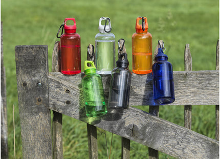Borraccia in plastica riciclata certificata RCS da 400 ml con moschettone Oregon