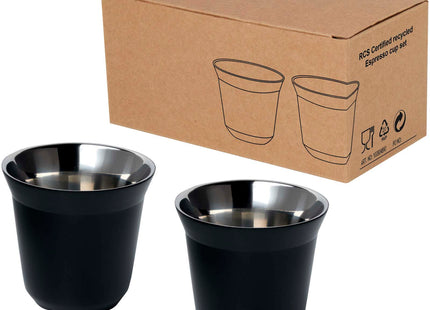  Set di tazze per caffè espresso in acciaio inossidabile certificato RCS da 80 ml Duo 