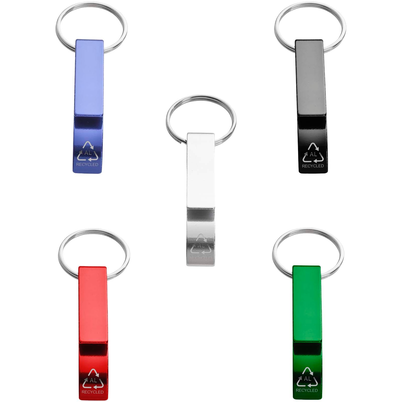 Portachiavi con apribottiglie e apriscatole in alluminio riciclato RCS Tao 