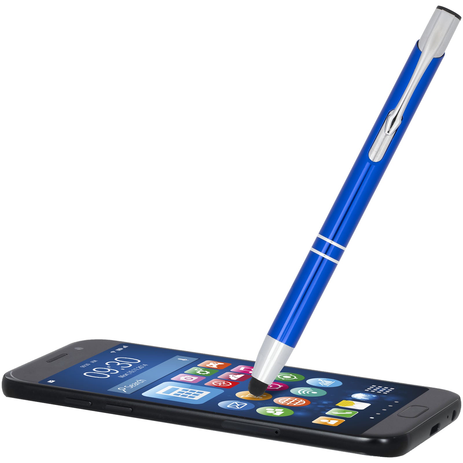 Penna a sfera metallica con stylus Moneta (inchiostro blu)