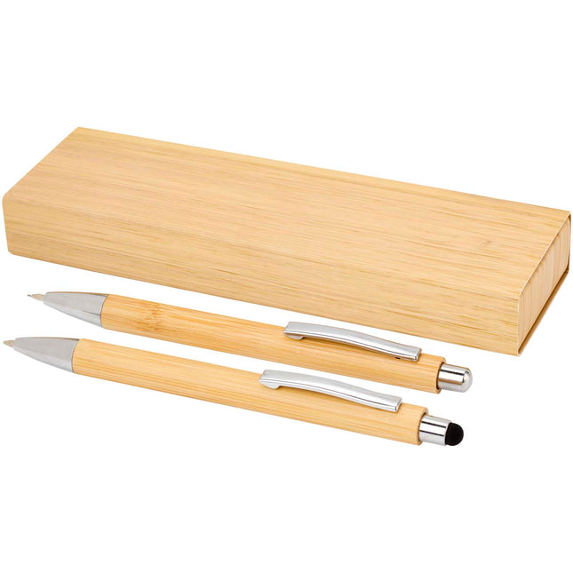 Set di penna a sfera e portamina in bambù Oblys (inchiostro nero)