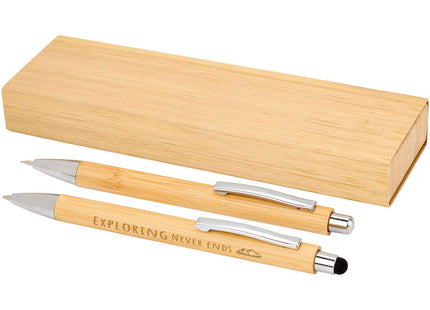 Set di penna a sfera e portamina in bambù Oblys (inchiostro nero)