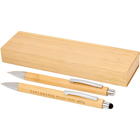 Set di penna a sfera e portamina in bambù Oblys (inchiostro nero)