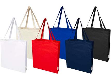 Tote bag a soffietto in cotone riciclato certificato GRS da 140 g/m² Madras
