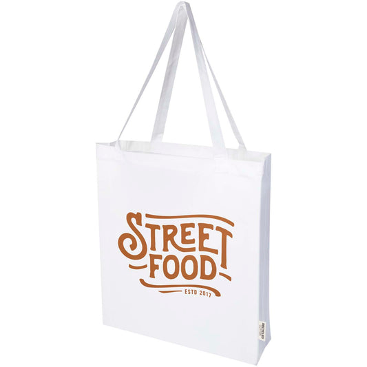Tote bag a soffietto in cotone riciclato certificato GRS da 140 g/m² Madras