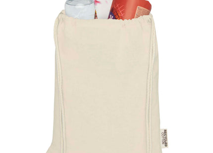 Borsa con cordoncino in cotone riciclato certificato GRS da 140 g/m² Oregon