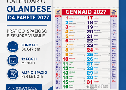 Calendario olandese personalizzato 2027 Multicolor