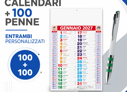 Kit 100 calendari 2027 + 100 penne - Modello color