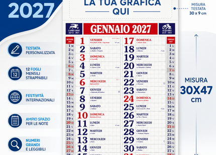 Calendario olandese personalizzato 2027 Quadrettato
