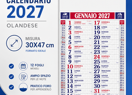 Calendario olandese personalizzato 2027 Quadrettato