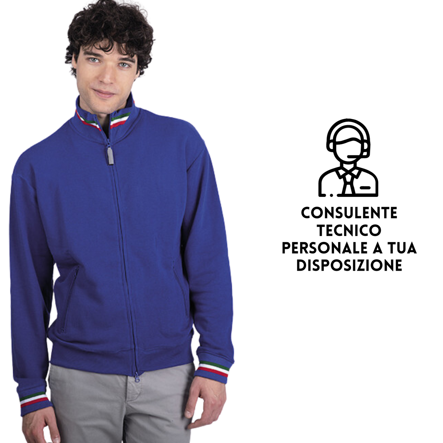 Felpa personalizzata con zip intera e tricolore | Cod. NK320