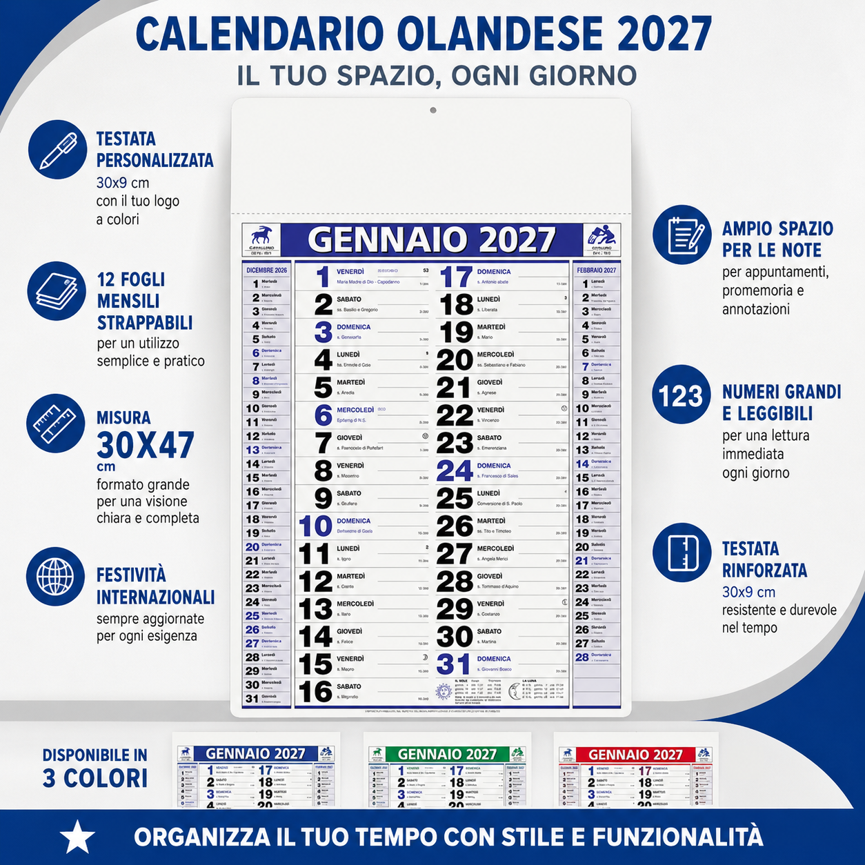 Calendario olandese personalizzato 2027 Elegant