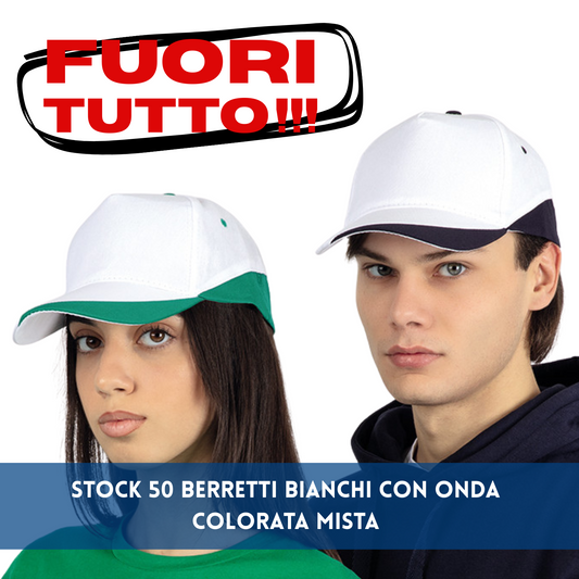 Stock 50 berretti personalizzati bianchi con stampa a colori inclusa
