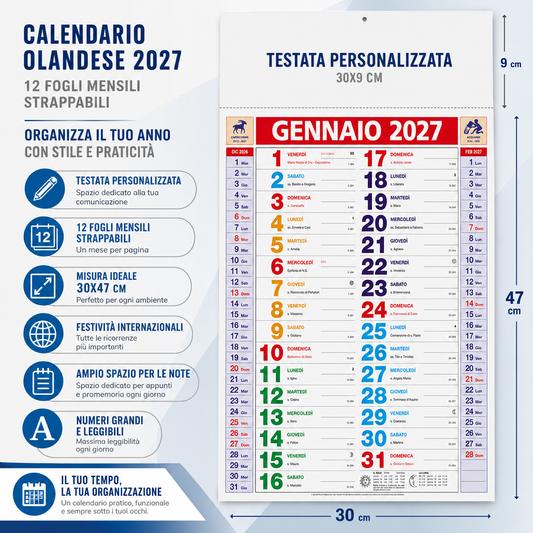 Calendario olandese personalizzato 2027 Multicolor