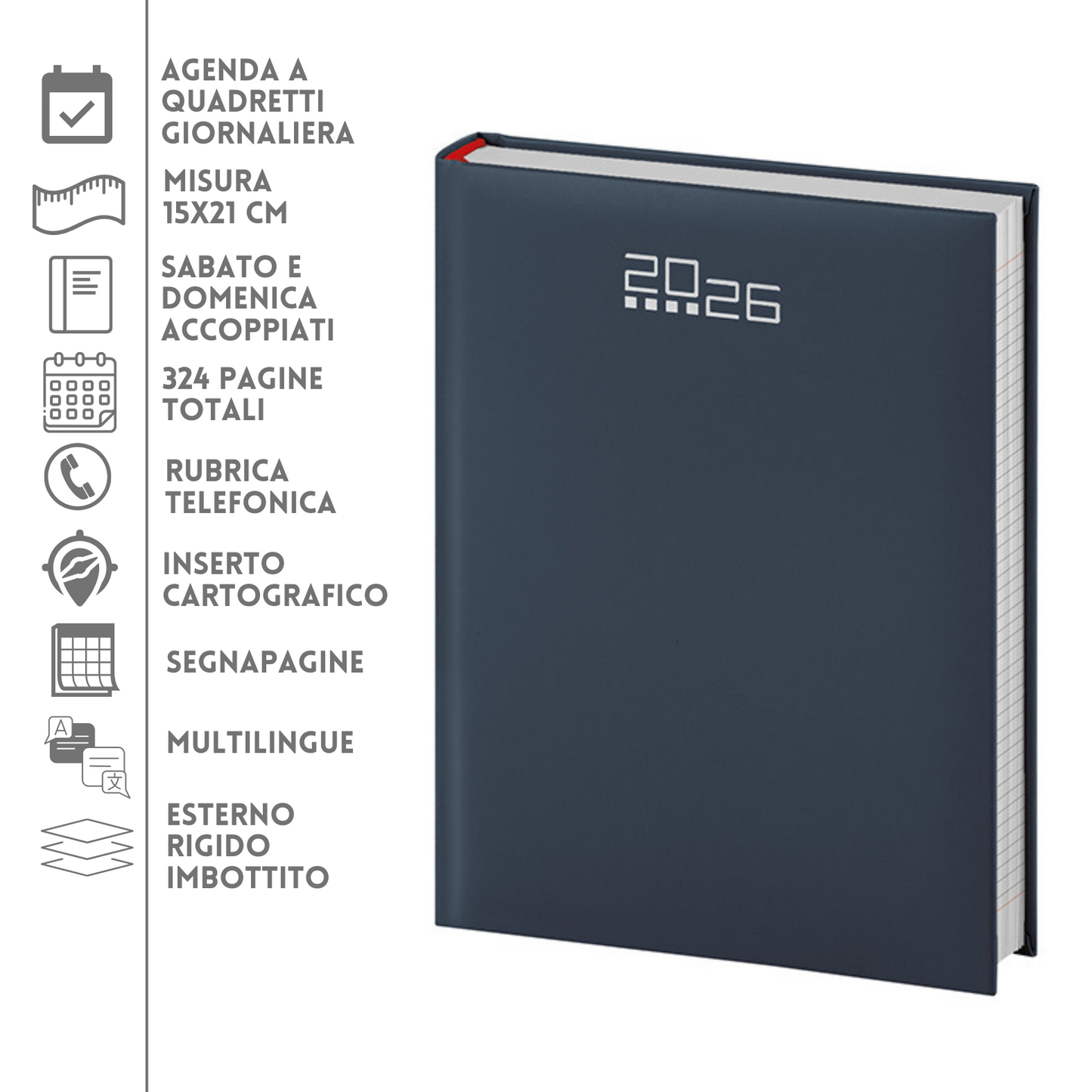 Agende quadrettate personalizzate 2026 Giornaliera 15X21 | Cod. PB535