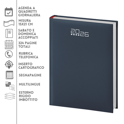 Agende quadrettate personalizzate 2026 Giornaliera 15X21 | Cod. PB535