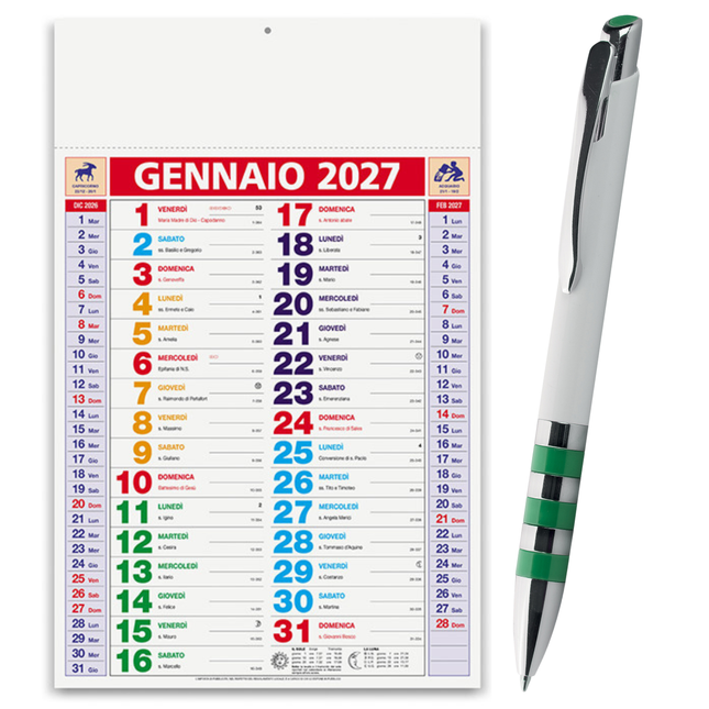 Kit 100 calendari 2027 + 100 penne - Modello color