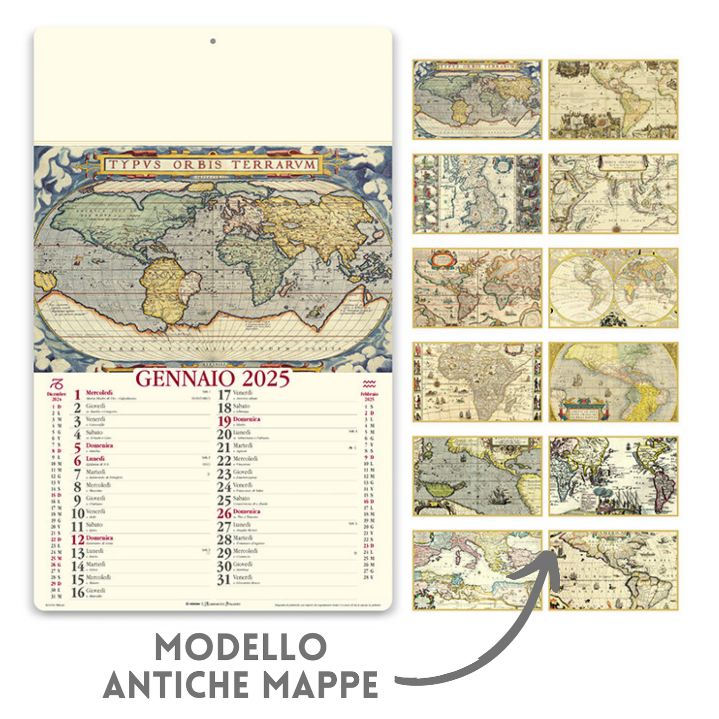 Calendario illustrato 2025 Antiche Mappe | Cod. PA012