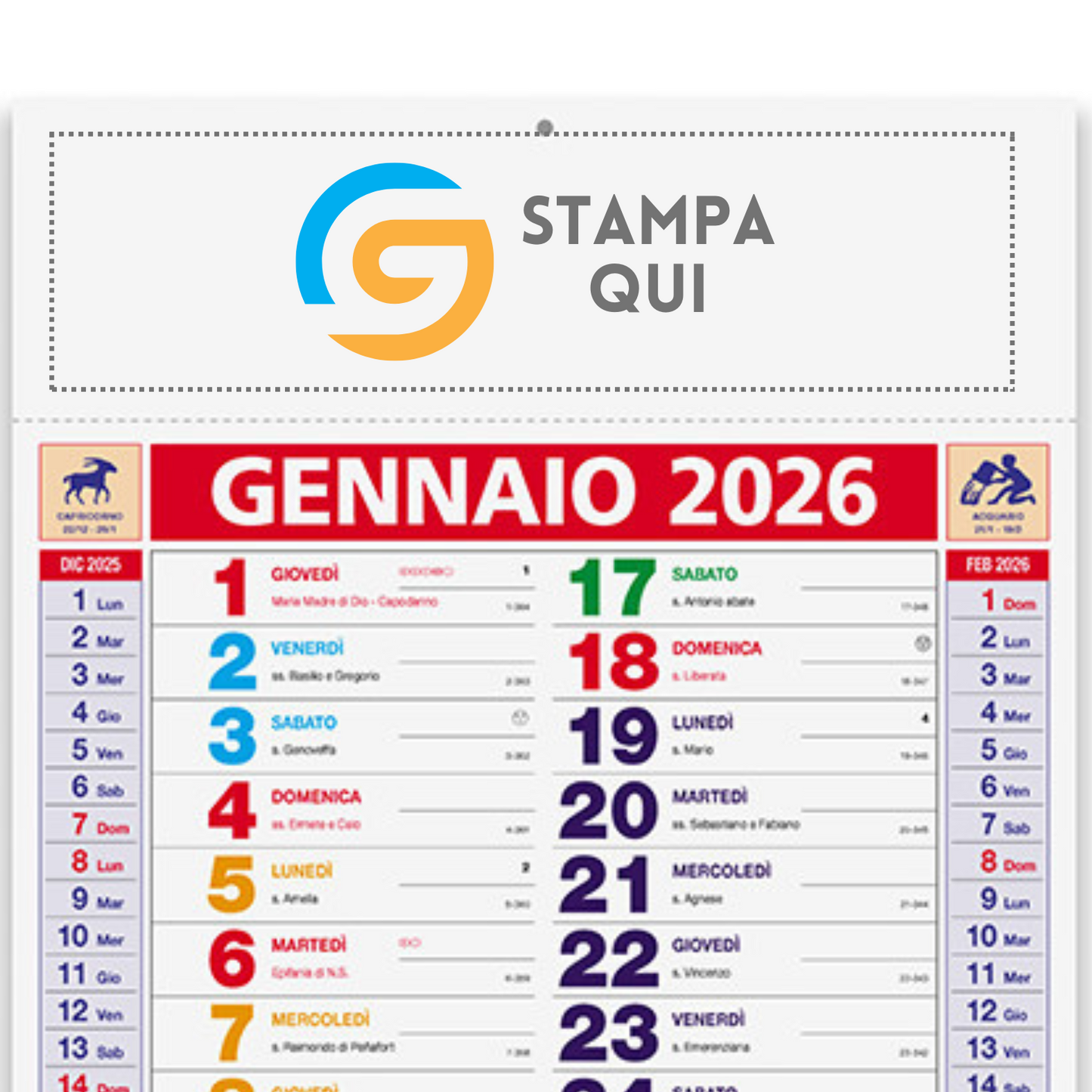 Kit Calendario 2026 + Penna Personalizzati | Cod. Kit Color