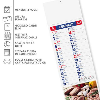Calendario illustrato 2026 Carni Slim | Cod. PA189