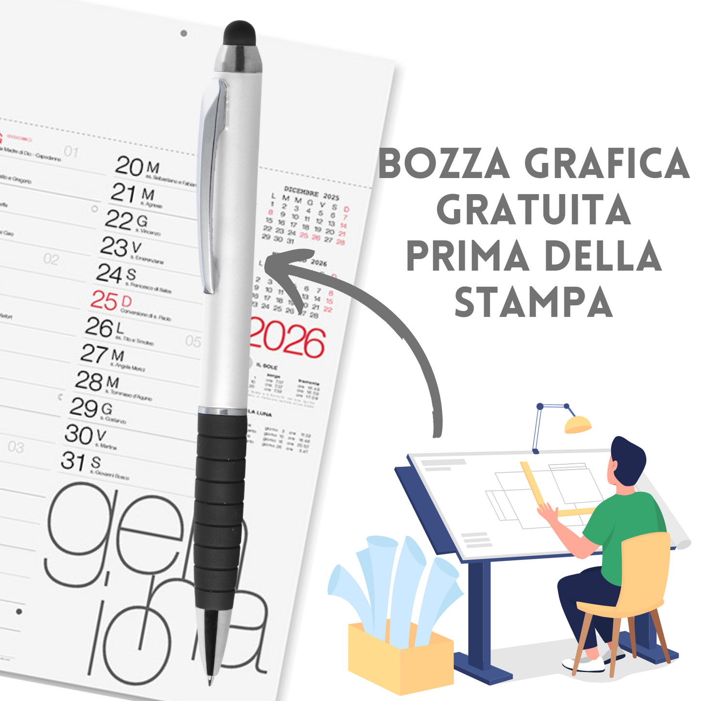 Kit Calendario 2026 + Penna Touch Personalizzati | Cod. Kit Master