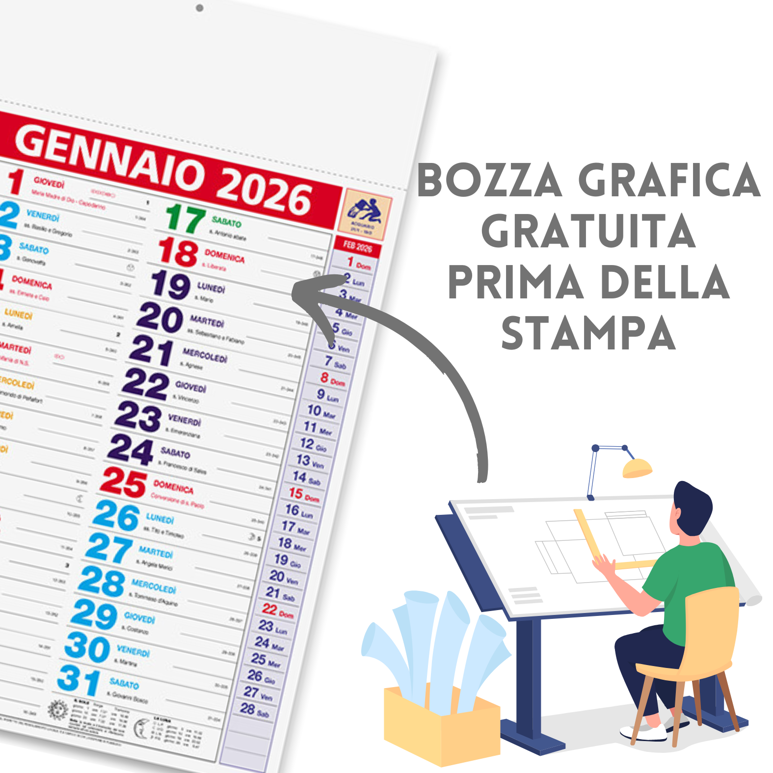 Calendario 2026 - Calendario personalizzato 2026, Stampa a colori il tuo logo, foto, grafica, ecc - penna omaggio - (50 calendari da muro verde Calendario 2026 - Calendario personalizzato 2026, Stampa a colori il tuo logo, foto, grafica, ecc - penna omaggio - (50 calendari da muro verde